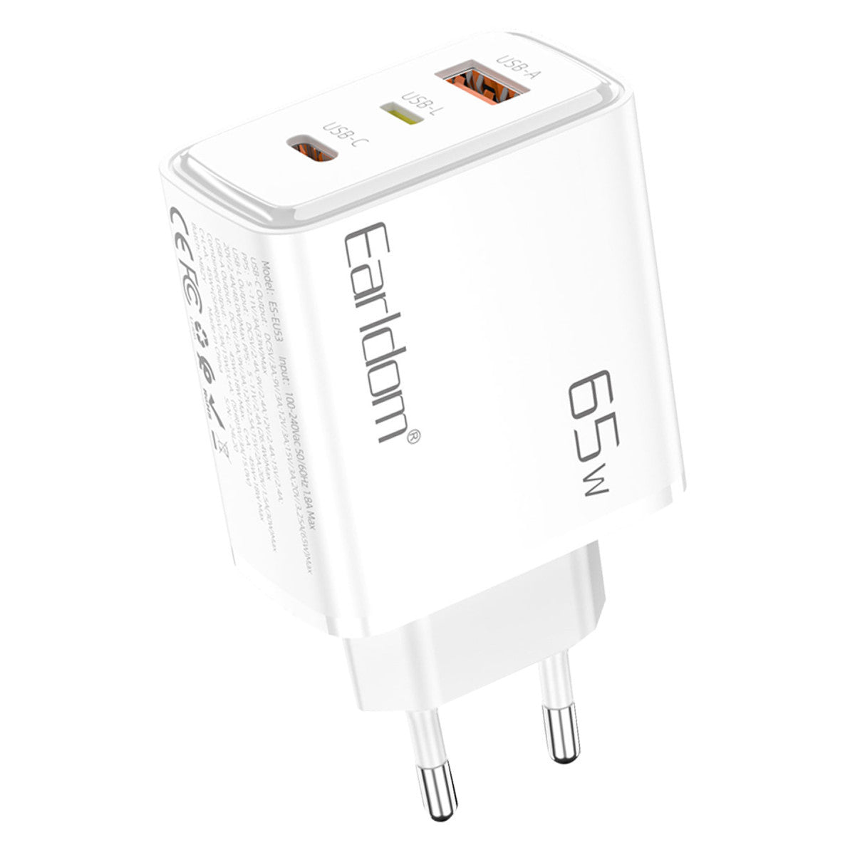 Earldom EU53 Type-C Lightning ve USB Çıkışlı 65W PD Hızlı Şarj Aleti